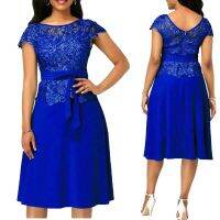 European lace dress women formal office pleated dresses 91227A2