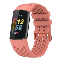 สีล้วนระบายอากาศสายนาฬิกาข้อมือซิลิโคนกีฬาสำหรับ Fitbit Charge 6 /Fitbit Charge 5