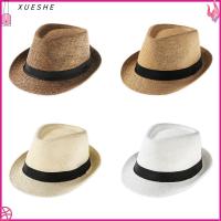 XUESHE Unisex ชายหาด ฤดูร้อน หมวกนักเลง หมวกคาวบอย Fedora หมวกแจ๊สเดรส หมวกฟางปานามา หมวกกันแดด