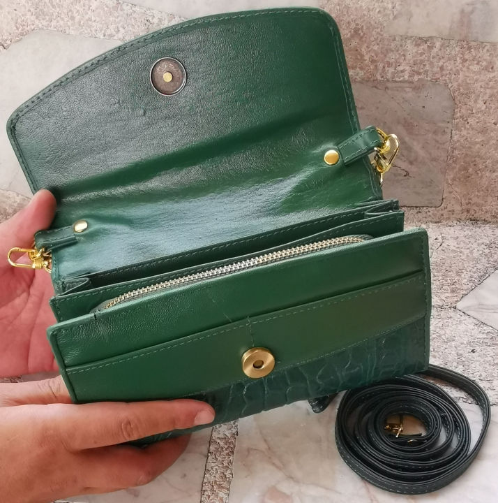 กระเป๋าหนังจระเข้-สำหรับคุณผู้หญิง-สีเขียวเนี่ยวทรัพย์-3-in-1