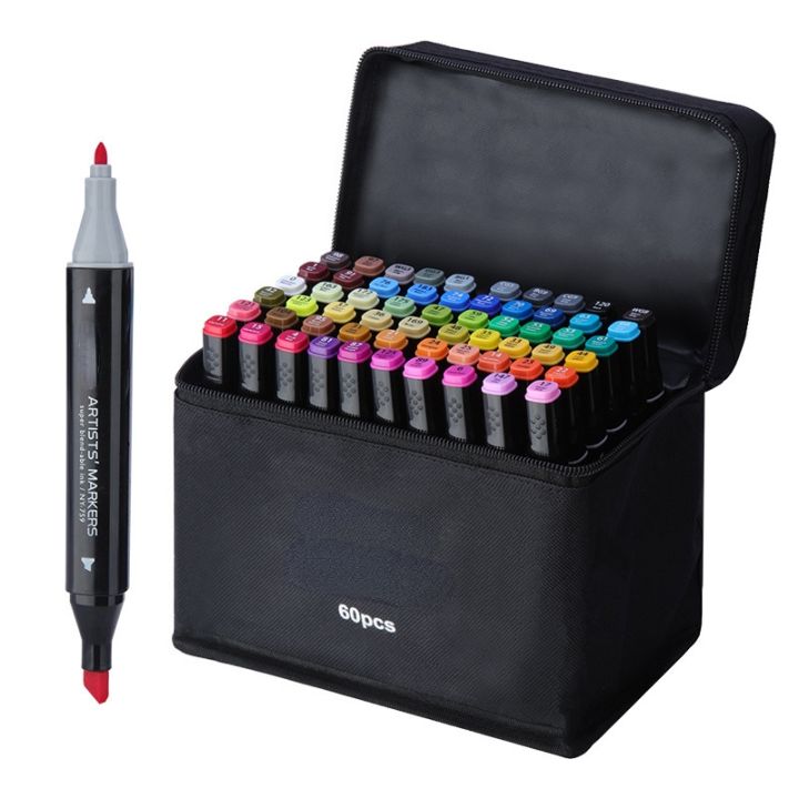 double-ended-oil-based-markers-quadrangular-shaped-rod-30-40-60-color-set-for-drawing-outlines-laying-colors-watercolor-pen