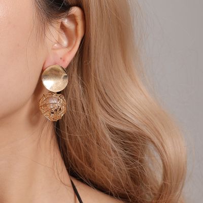 [COD] New European and best-selling retro geometric earrings simple braided ball pearl accessories women wholesale