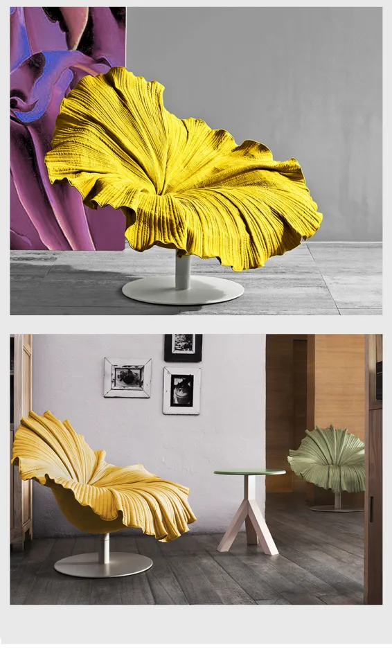 Petal chair Nordic single FRP art light luxury modern all solid wood  creative special-shaped sofa yellow flower chair