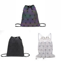 New Women Drawstring Backpacks Holographic Bagpack Female Luminous Geometric Backpack For Teenage Girls School Bag Beach Bao Bag