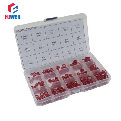 300pcs O Ring Seal Kit 15 Different Sizes Red Silicon O ring Sealing Gasket Assortment Set with Plastic Case