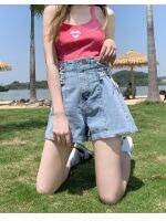 เสื้อผ้าแฟชั่นสำหรับสุภาพสตรี 2023 summer high waist jeans shorts women fat mm bigger sizes pear-shaped figure show thin waist belt is designed niche