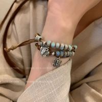 New Chinese style retro ethnic style ceramic bracelet female student best friend national style element bracelet double layer bracelet hand jewelry