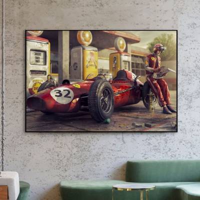 โปสเตอร์การแข่งรถวินเทจยุค80โปสเตอร์ F1คลาสสิกผ้าใบวาดภาพศิลปะบนผนังภาพตกแต่งบ้านตกแต่งห้องนั่งเล่น (1ชิ้น)