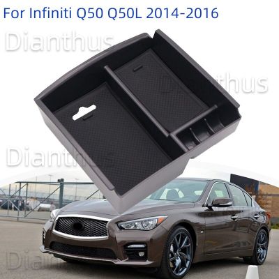 Infiniti สำหรับ Q50 Q50L 2014-2016 2015ที่เท้าแขนในรถคอนโซลกลางกล่องเก็บของถาดจัดระเบียบอุปกรณ์เสริม