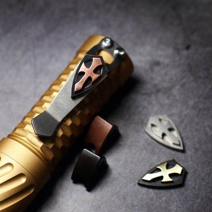 cnedc-cross-with-screw-shield-titanium-alloy-copper-brass-flashlight-clip-folding-knife-pendant-accessories-knife-beads