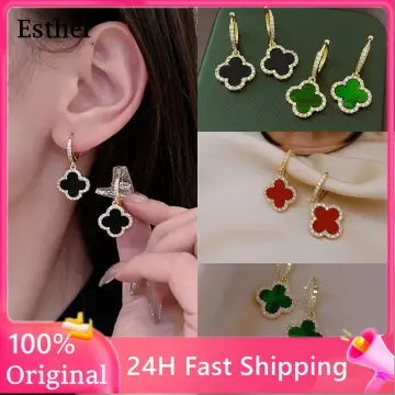 18K Gold Plated Clover Design Dangling Stud Earrings