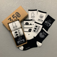 3 PairsBox Simple Letter Cactus Stockings Cotton Harajuku Black White Smile Soft Fashion Funny Long Men Women Socks Gifts Pack