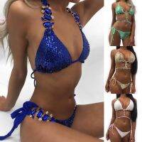 2021 Women Bikini Sequin Rhinestone Crystal Diamond Push Up Swismuit Sexy Ladies Halter Top Bandage Swimwear Summer Biquini