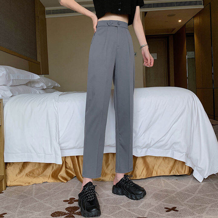 free-shipping-loose-casual-pants-women-high-waist-wide-leg-thin-suit-trousers