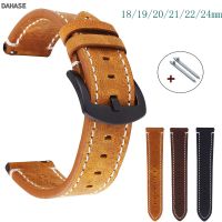 ♣ 18mm 19mm 20mm 21mm 22mm 24mm Genuine Leather Watch Band Bracelet Men Women Wrist Watch Strap Black Metal Buckle Watchbands