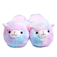 น่ารัก Alpaca ตุ๊กตารองเท้าแตะฤดูหนาวที่อบอุ่นสัตว์รองเท้าแตะขนยาวสีน้ำตาล/ชมพู/สีรองเท้าแตะบ้านเหมาะสำหรับผู้หญิงสาว