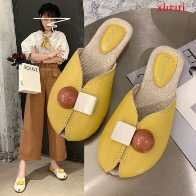 ❦✣✱ Closed Toe Half Slippers Womens Outer Wear Summer New Fashion Korean Style Flat Bottom Jelly Lazy Wild Internet