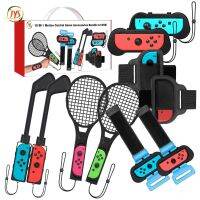 Narsta 10 In 1 Motion Control Game Accessories for Nintendo Switch OLED Golf Club/Dancing Wristband Set/Tennis Racket/Leg Strap for NS