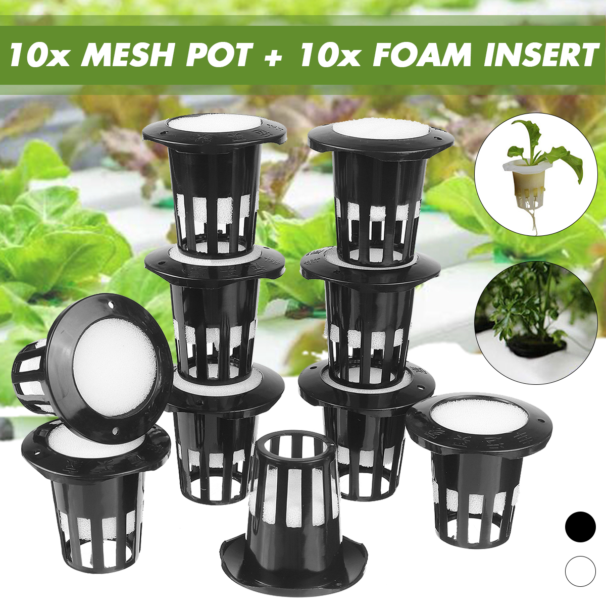 Mesh Pot Net Cup Basket Hydroponic System Garden Plant Cloning Foam Insert Seeds 