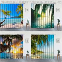 【CW】◘  Beach Trees Shower Curtains Hawaii Landscape Polyester Bathtub Curtain Set