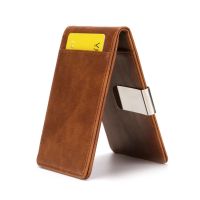 New Fashion Mens Leather Money Clips Wallet Multifunctional Thin Man Card Purses Women Metal Clamp For Money Cash Holder