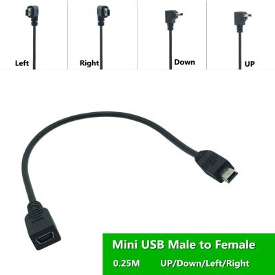 Kabel ekstensi USB Mini 5Pin colokan laki-laki ke Jack Data Adapter Wanita kabel utama atas/bawah/kiri/kanan kabel 90 derajat 25cm