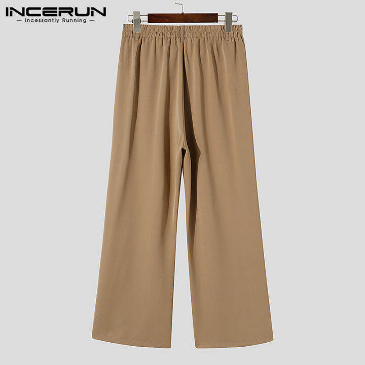 incerun-กางเกงเอวสูงผู้ชายทรงหลวม-กางเกงแฟชั่นสไตล์เกาหลีกางเกงทำงานกางเกง