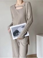 Spot parcel post Irregular Design Knitted Trousers Two-Piece Set for Women 2023 Autumn and Winter New Korean Style Loose Fashion Sweater Suit