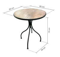 Round table indoor/outdoor size 60 x 60 x 75 cm. Wood color.