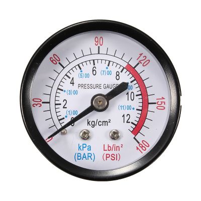 แท่งเครื่องวัดความดันลม13มม. 1/4 BSP เกลียวยึดด้านล่าง0-180 PSI 0-12 Manometer สเกลคู่สำหรับเครื่องอัดอากาศเหล็ก