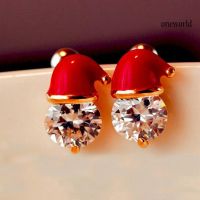 OW Earrings Christmas Hat Design Exquisite Alloy Rhinestones Inlaid Ear Studs for Women