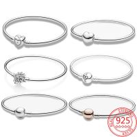 Classic 925 Sterling Silver Bangle Round amp; Heart Shaped Buckle Rigid Pan Bangle Valentine 39;s Day Couple Charm Bracelet Gift