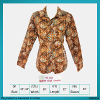 USED 90ans - Brown Floral Velvet Shirt | เสื้อเชิ้ตสีน้ำตาล เสื้อกำมะหยี่ ลายดอก แขนยาว วินเทจ ทำงาน ทรงใหญ่ แท้ มือสอง