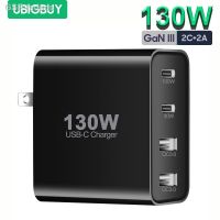 สายชาร์จ Ubigbuy 130W Type C GaN III 4-พอร์ต USB-C 100W 65W อะแดปเตอร์ชาร์จสำหรับ iPhone MacBook