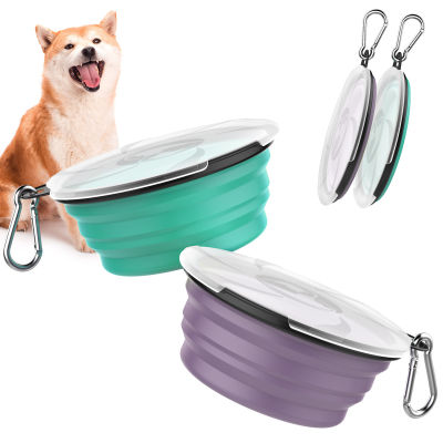 Pawaboo Collapsible Dog Bowls 2 Pack,Silicone Feeding Watering Bowls with Lids &amp; Carabiners for Dogs Cats,Portable Collapsable