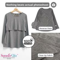 SummerGlitz 100 Cotton Long Sleeve Nursing Tee T Shirt with Pocket Baju Mengandung Menyusu Muslimah Panjang