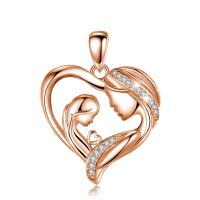 EUDORA 925 Silver heart-shaped mom baby with Crystal Pendant Rose Gold Mother and Baby Necklace Mothers Day bes best Gift D584R