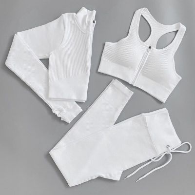 Seamless Yoga Set Zipper Top High Waist Sport Suit Workout Clothes For Women Drawstring Leggings Sportsuit Outfit Sport Wear