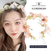 【 X.z. MOONLIGH】พวงมาลับดอกไม้สวมศรีษะอัจฉริยะสไตล์ Super Fairy Mason ใหม่2023เครื่องประดับผมแต่งงานแบบดั้งเดิม