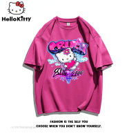 Sanrio H Ello K Itty 2022ฤดูร้อนใหม่ท็อปส์ผู้หญิงความงาม Tee เสื้อ Y2k หลวมแขนสั้นเสื้อยืดผ้าฝ้าย Kawaii KT พิมพ์เสื้อยืด