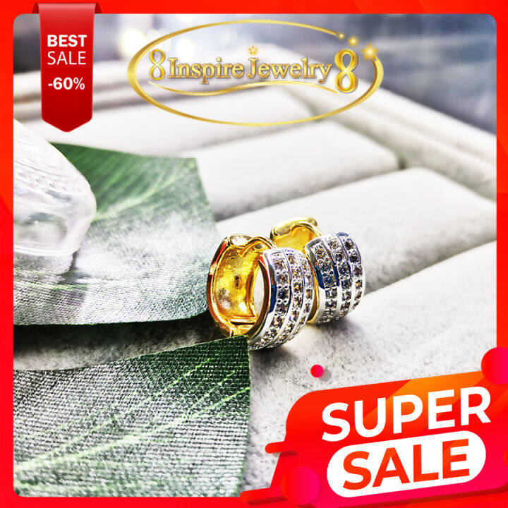 inspire-jewelry-ต่างหูห่วงฝังเพชรสวิสเกรด-aaa-เรียงแถว-หุ้มทองคำ18kสวยหรู-งานแฟชั่นอินเทรนระดับแนวหน้า