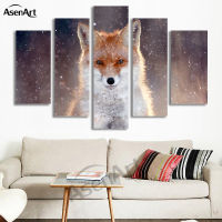 5แผง Wall Art Fox ภาพวาดภาพพิมพ์บนผ้าใบภาพวาดสัตว์ภาพผนังสำหรับห้องนั่งเล่น Modern Home Decor ไม่มี Frame