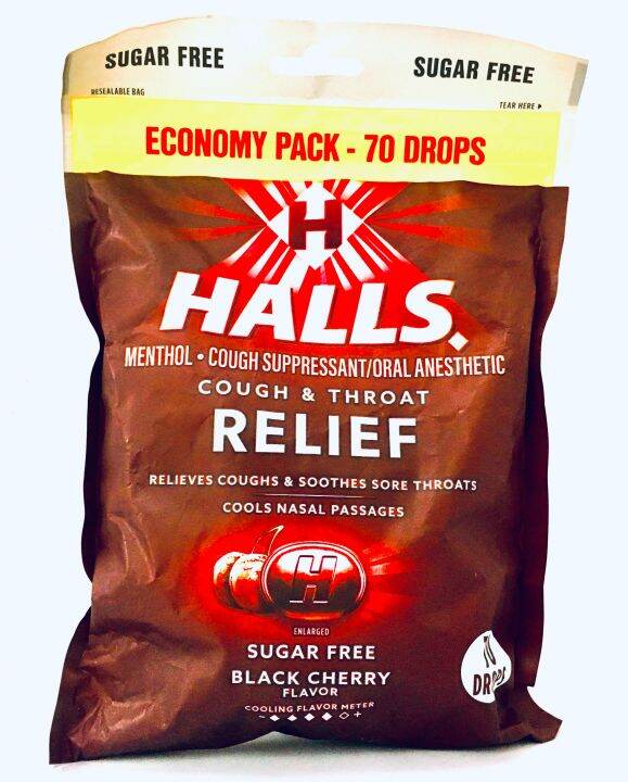 Halls Cough & Throat RELIEF ( SUGAR FREE BLACK CHERRY FLAVOR ) 70 Drops