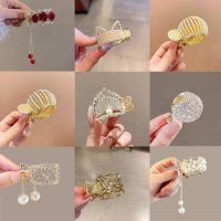 High ponytail artifact tassel diamond-studded pearl ball head clip fixed ponytail buckle hairpin back head claw clip headdress hairpin