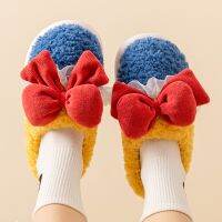 Winter Bow Cotton Slippers Women Indoor Outdoor Bedroom Cotton Linen Wear Soft Thick Non-slip Versatile Design Lovely