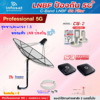 Thaisat C-Band 1.5M (ขางอ 100 cm.Infosat) + Infosat LNB C-Band 5G 2จุด รุ่น CG-2 + PSI S3 HYBRID 2 กล่อง พร้อม สายRG6 40 m.x2