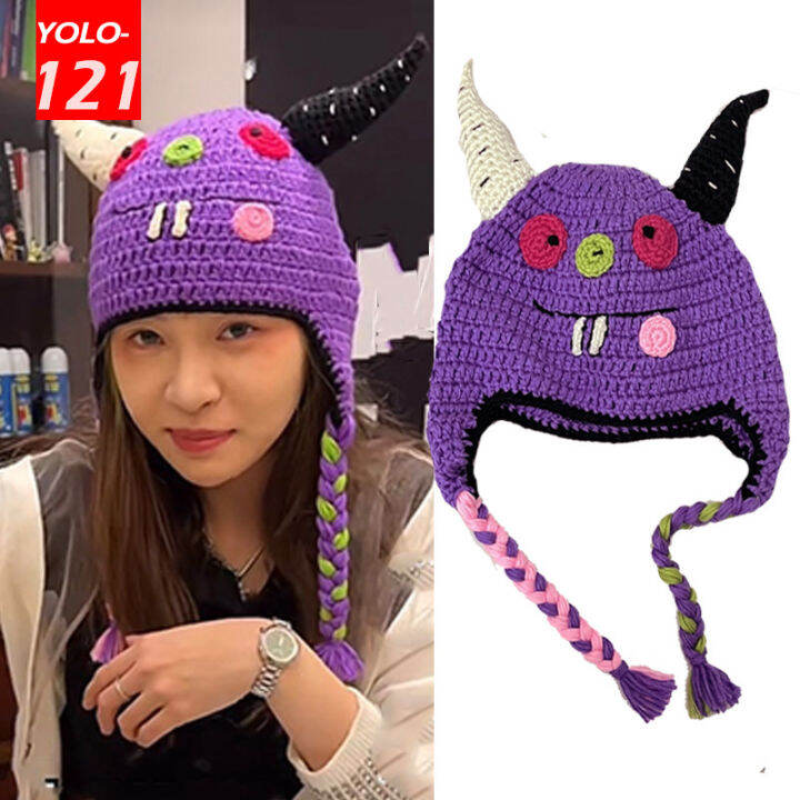 horn-demon-hat-purple-funny-hat-warm-knitted-wool-hat-men-ashion-cold-hat-trend-ear-protection-id-hat-uni-party-hat