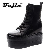 Fujin Genuine Leather 10cm Super Thick Sole Platform Wedge Hidden Heel Boots Shoes Zipper Winter Boots Ankle Warm Booties 2021