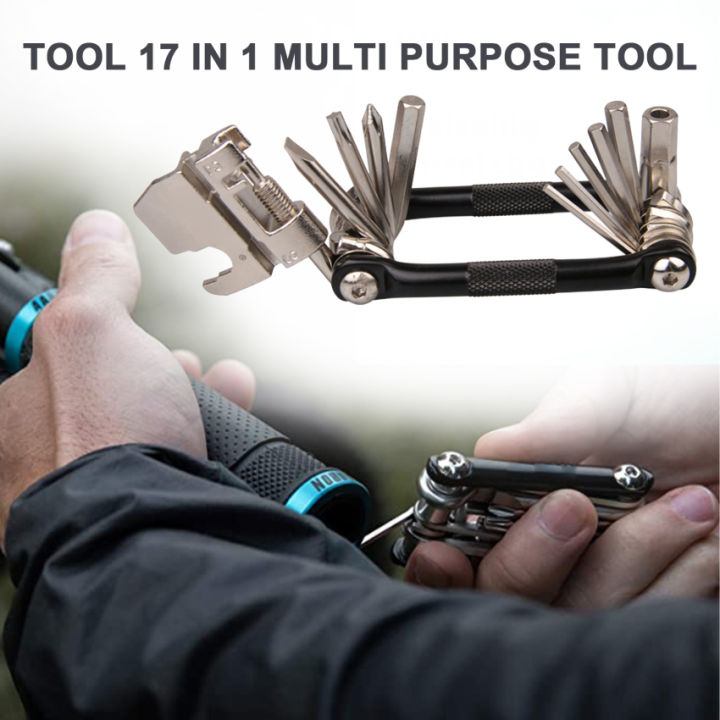 เครื่องมือ17-in-1-multi-tool-สแตนเลส-จักรยานอลูมิเนียม-multi-tool-สีดำพับคอมโบตัวรับ-multi-tool