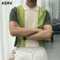 ASRV Mens new color-blocking sweater lapel short-sleeved slim polo shirt T-shirt summer cool and comfortable trend